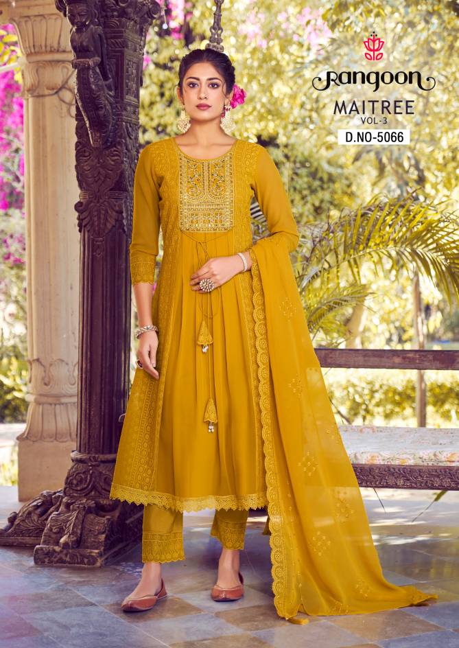 Maitree Vol 3 By Rangoon Embroidery Georgette Kurti With Bottom Dupatta Wholesale Market In Surat
